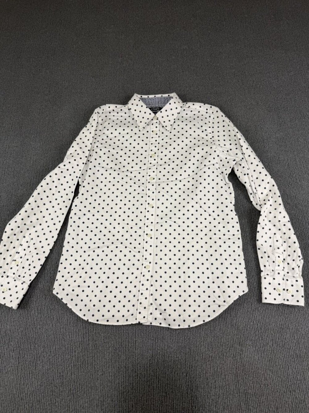 Chaps Womens White & Navy Polka Dot Long Sleeve Button-Up Shirt M